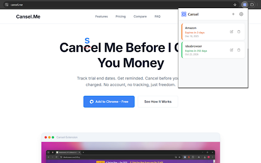 Cansel :: Get reminded before your subscriptions expire. Never pay for forgotten trials again.