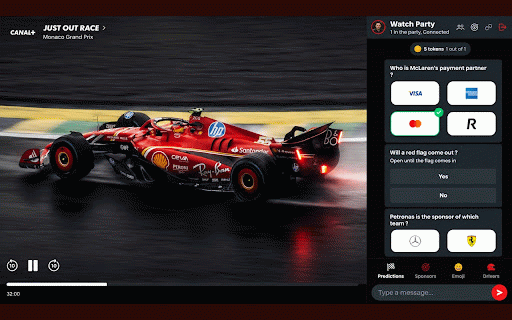 CoViewer, Grand Prix watch party :: Watch live sport together in sync. A watch party for the Grand Prix and more, with chat, reactions, ratings and driver of the day.
