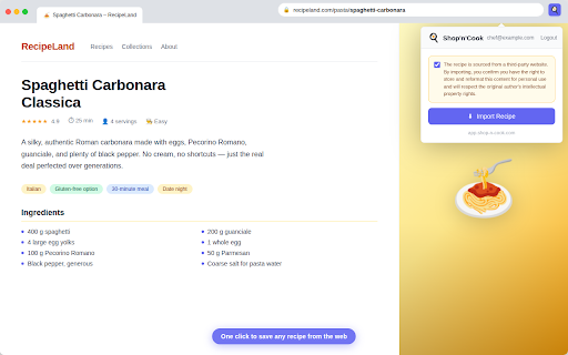 Shop'n'Cook :: Import recipes into Shop'n'Cook with one click