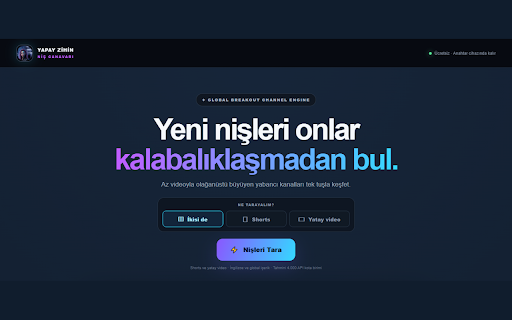Yapay Zihin Niş Canavarı :: Az videoyla büyüyen ve yeni ivme kazanan global YouTube nişlerini keşfeder.