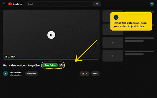 YouTube Policy Violation Scanner — Monetization, Strikes, Copyright 08/2026 :: Scan YouTube videos with AI: flags demonetization, copyright, community strikes, spam — with timestamps and how to fix them.