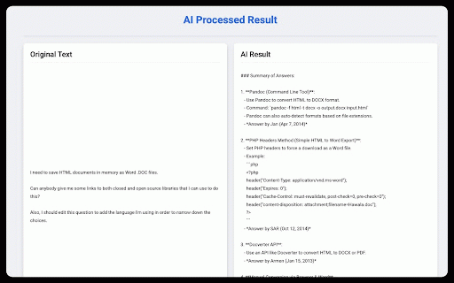 Html to Word :: Clip articles from the web, process them with AI, and save as Word documents.