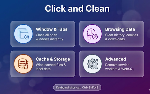 SwiftClean - Clear Cache, Cookies & Browsing Data :: One click to clear browsing data - history, cookies, cache, downloads, form data, local storage & more. Fast & private.