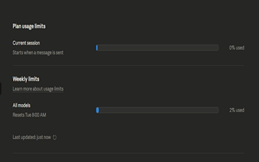Claude Stats (Unofficial) :: Monitor Claude Code usage and rate limits (reads /api/oauth/usage).