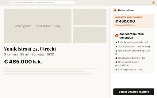 Huisverklikker :: Bekijk het Huisverklikker-dossier — prijshistorie, WOZ, buurt en aandachtspunten — naast elke woningadvertentie.