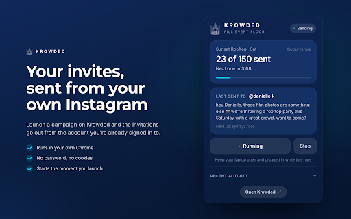 Krowded :: Invites people to your events from your own Instagram, in your own browser.