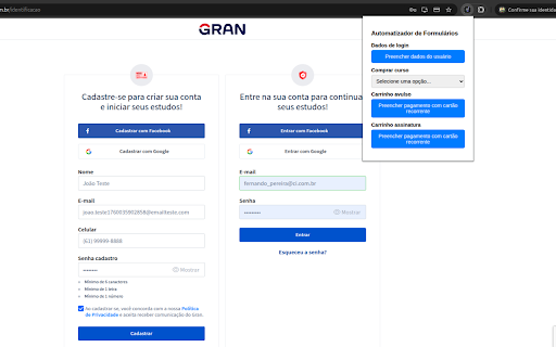 Automatizador de formulários GRAN :: Preenche automaticamente o formulário de cadastro em ambientes de teste.