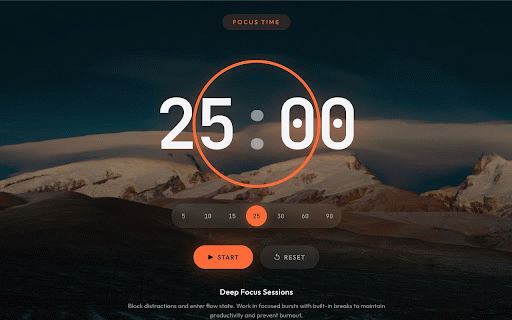 Focus Here Now :: Transform your new tab into a beautiful focus zone with ambient sounds, live backgrounds, and a Pomodoro timer.