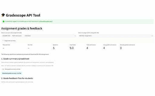 Gradescope API Tool :: Extension that allows opening the Gradescope API tool (https://gradescope-api-tool.streamlit.app/) from a logged-in Gradescope…