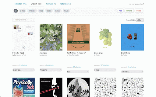 Bandcamp Tagger :: Simple extension that adds tagging functionality to your Bandcamp collection and wishlist.