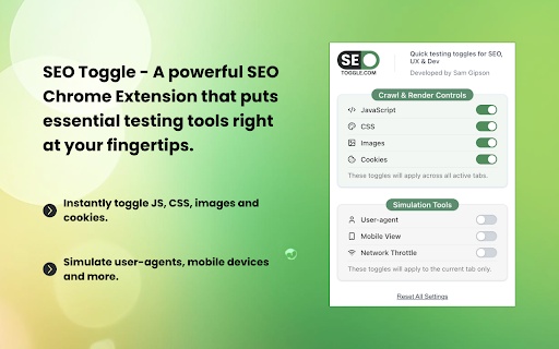 SEO Toggle - An SEO Testing Extension :: SEO testing made easy: Disable JS, CSS, images & cookies. Simulate user-agents, mobile devices and more!
