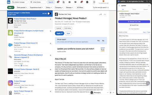 JobPilot — AI Job Application Co-Pilot :: AI cover letters tailored to each job. Auto-fill applications, track where you applied, and never write the same letter twice.