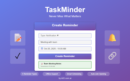 TaskMinder :: Create scheduled reminders: notes, notifications, tasks, or link openings