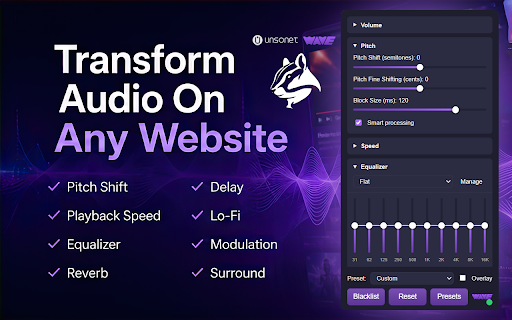Wave Shifter - Audio Effects Suite (Pitch, EQ, Reverb, Volume Boost, Speed) :: Real-time browser audio processing with pitch shifting, EQ, reverb, dynamics, surround, speed control and more.
