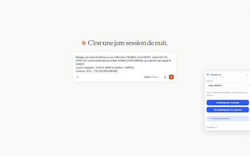 Anonym-IA — Pseudonymisation :: Pseudonymisez vos textes et vos documents avant de les confier à une IA. Réversible, souverain, RGPD.