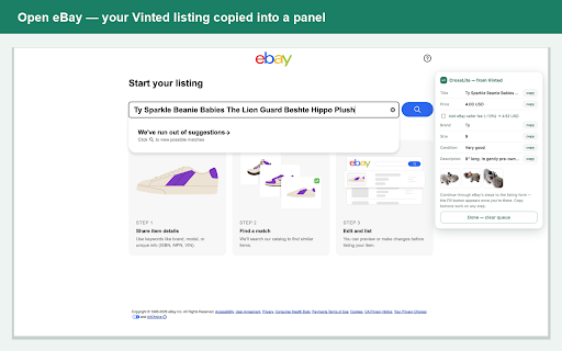 CrossLite — Vinted to eBay Crosslisting :: Copy your Vinted listings to eBay in one click. No bots, no automation — you stay in control and hit publish yourself.
