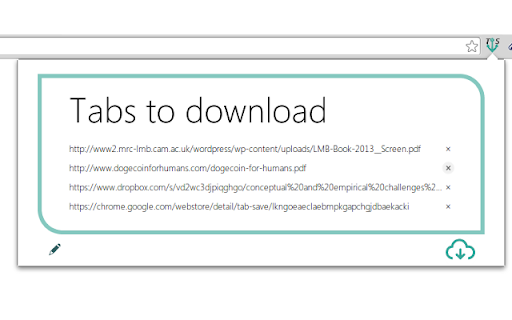 Tab Save :: One-click download for files from open tabs, lists of URLs, or scholarly article PDFs from their associated DOI.