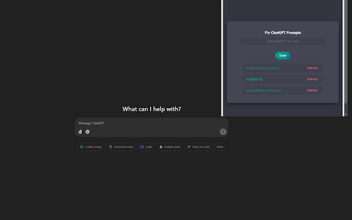Pin ChatGPT Prompts :: Pin and save ChatGPT prompts as URLs for quick access with their conversation names.