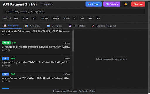 API Request Sniffer :: Capture and inspect all API requests (fetch/XHR) from any webpage with a clean, developer-friendly UI