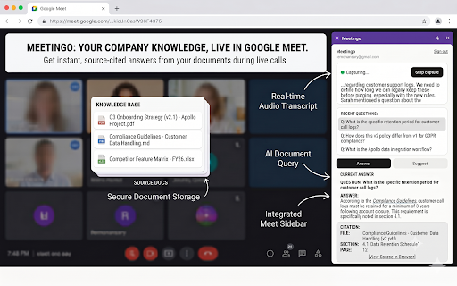 Meetingo :: Real-time, source-backed answers during Google Meet calls.