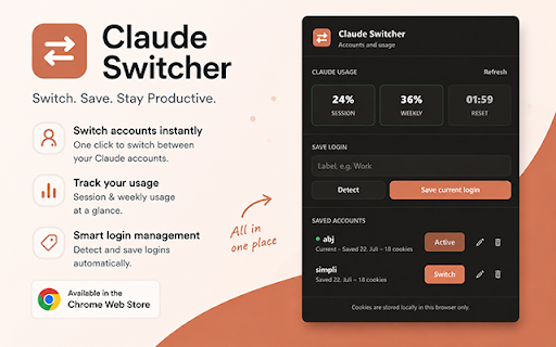 Claude Account Switcher :: Save and switch between multiple claude.ai logins with one click.