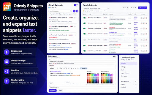 Odexly Snippets – Text Expander & Shortcuts :: Save reusable text snippets and insert them instantly with shortcuts on any website.