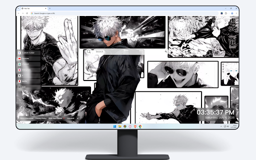 Satoru Gojo - Jujutsu Kaisen Anime Live Wallpaper :: A stylish collage of Satoru Gojo featuring dynamic black-and-white manga panels and a central colored portrait.