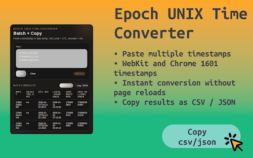 Epoch Unix Time Converter :: Use Epoch Unix Time Converter - timestamp converter to convert unix time stamp. Chrome WebKit 1601 supported. Pro epochconverter.