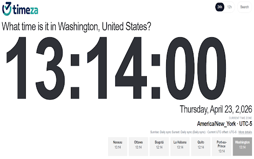 World Clock | Timeza :: World clock with API-synchronized time, accurate IANA time zones, analog and digital styles, themes, and locations.