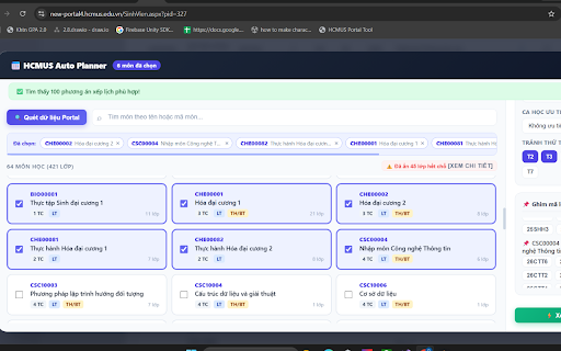 HCMUS Schedule Auto Planner :: Bạn mệt mỏi vì phải tự vẽ sơ đồ TKB, tính toán từng tiết học hay đau đầu vì trùng lịch mỗi kỳ đăng ký môn học? Extension này sẽ…