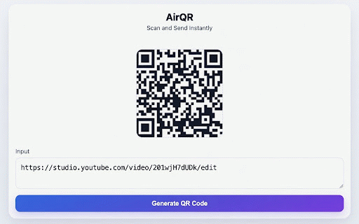 AirQR :: Instantly turn the current tab URL or any text into a scannable QR code for fast sharing between desktop and mobile.