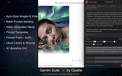 Gemini Suite :: Batch-create and save AI videos and images from Google Gemini. Auto-save, prompt tools, upscale, and more.
