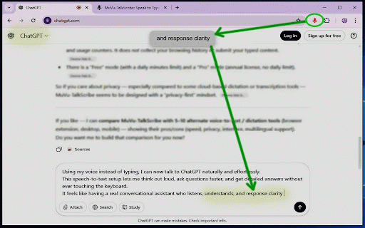 MuVu-TalkScribe: Speak to Type :: Input text by speaking on web pages. With multi-language support and smart punctuation.