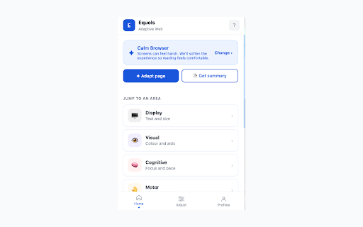 Equols :: Adapt any webpage to how you read best. Visual, cognitive, motor, sensory and language accessibility in one place.
