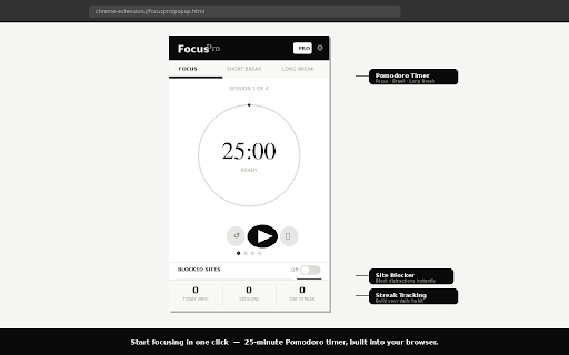 FocusPro — Timer & Site Blocker :: Stay focused with Pomodoro timer and intelligent site blocking. Built for deep work.