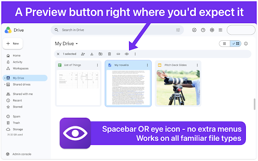 Quick Look for Drive :: Adds a Preview button to Google Drive's action toolbar for files
