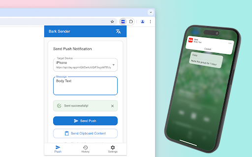 Bark Sender :: Send web content or clipboard text to your device via Bark app with custom parameters