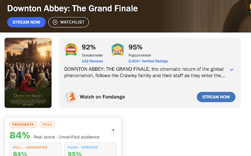 Pragmata :: Real tomato. Real audience. Reveals the true unverified ("Pull") score on Rotten Tomatoes — πραγματική ντομάτα.
