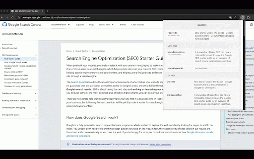 SEO Peek :: Just one click to get a quick peek into on-page SEO factors of the web page you visit in the browser.