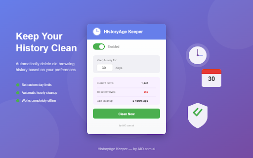 HistoryAge Keeper :: Automatically limits browser history by days. Keep your browsing data tidy. by AIO.com.ai