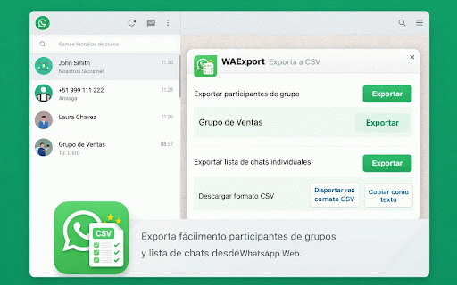 WAExport MVP :: Exporta participantes de grupos y lista de chats (solo personas) desde WhatsApp Web.