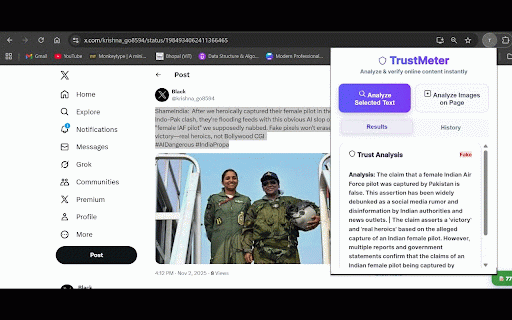 TrustMeter - Page Text Trust Estimator :: AI fact checking on webpages. Detects misinformation, analyzes claims and images, and gives a trust score.