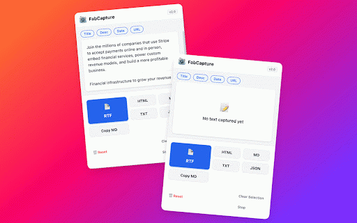 FabCapture – Web Text Extractor :: Capture text elements with metadata and save as various formats.