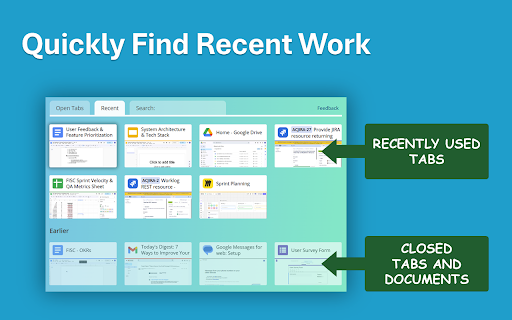 FirstTab - Visually Switch and Manage Your Tabs :: Allows for visual tab and recent document selection. Provides instant search across your work. Helps organize tabs to avoid chaos.