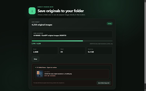 Original Image Exporter for ChatGPT :: Export your generated ChatGPT Images in original quality to a local folder, with optional JSON, CSV, or XLSX metadata.