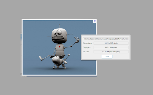 Image Size Info :: Inserts option in the browser's image context menu to view image width, height and file size.