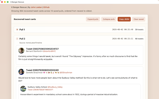 X Banger Rescue :: Captures recent X feed, so you can recover Tweets that disappeared