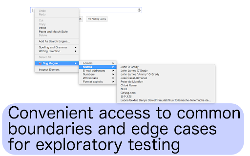 Bug Magnet :: Right-click context menu to help with exploratory testing