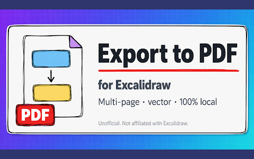 Excalidraw Export to PDF :: Export excalidraw to pdf in one click: multi-page, vector quality, searchable text. Free, and it never uses the network.