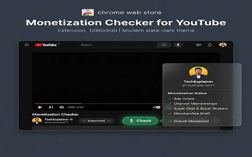 Monetization Checker for YouTube :: Instantly verify if any YouTube channel is monetized. Analyzes ads, channel memberships, super thanks, and shop features.